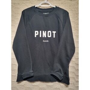 Brunette The Label Pinot Please Sweatshirt Black Graphic Pullover M/L BTL080
